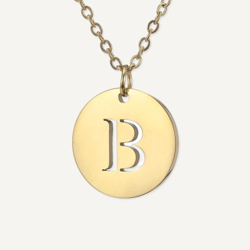 Collier Pendentif Rond Initiale Or Lettre B