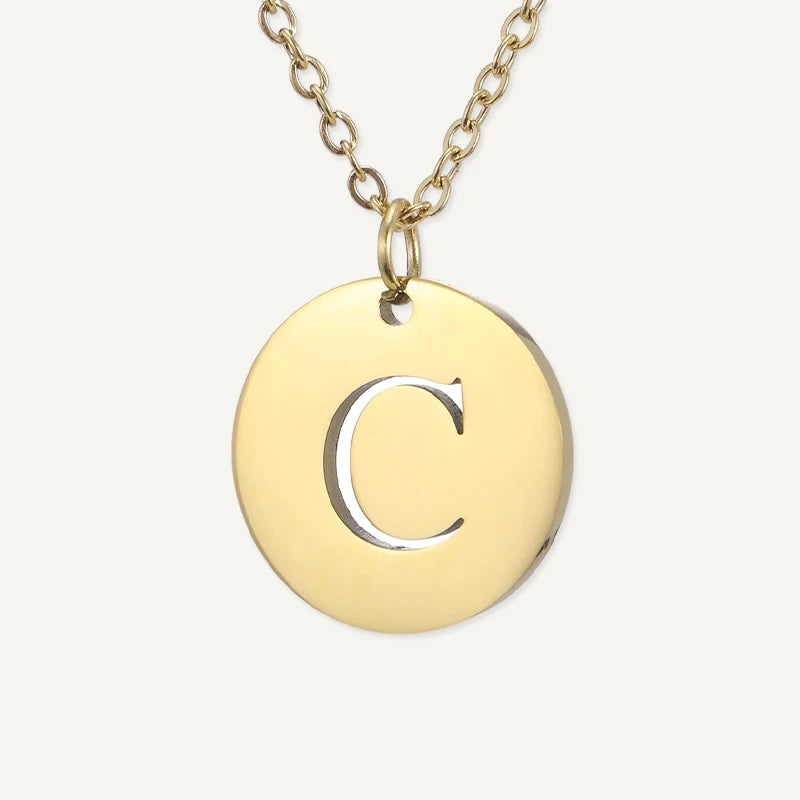 Collier Pendentif Rond Initiale Or Lettre C