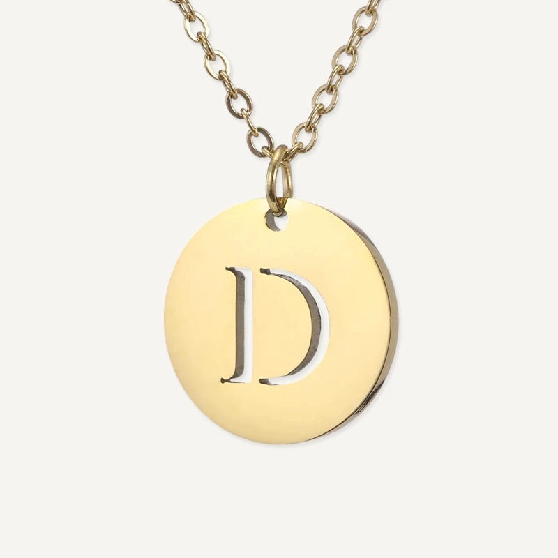 Collier Pendentif Rond Initiale Or Lettre D