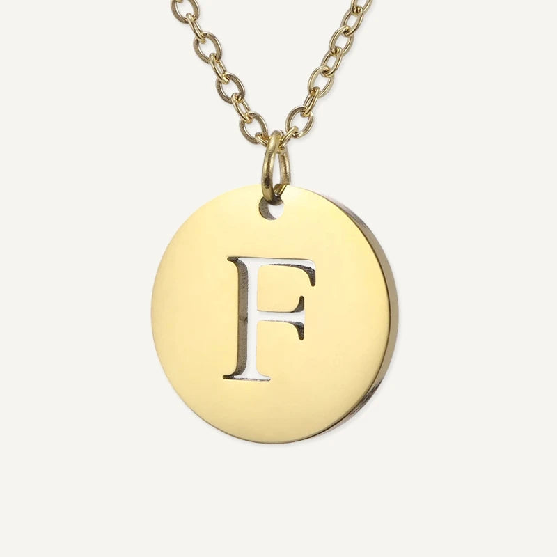 Collier Pendentif Rond Initiale Or Lettre F