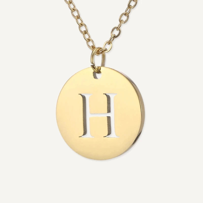 Collier Pendentif Rond Initiale Or Lettre H