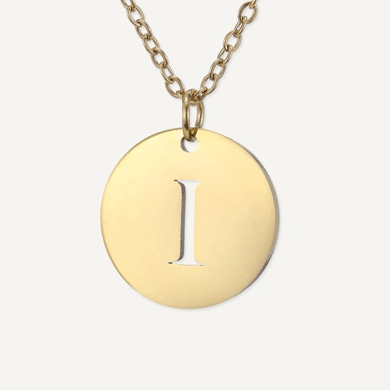 Collier Pendentif Rond Initiale Or Lettre I