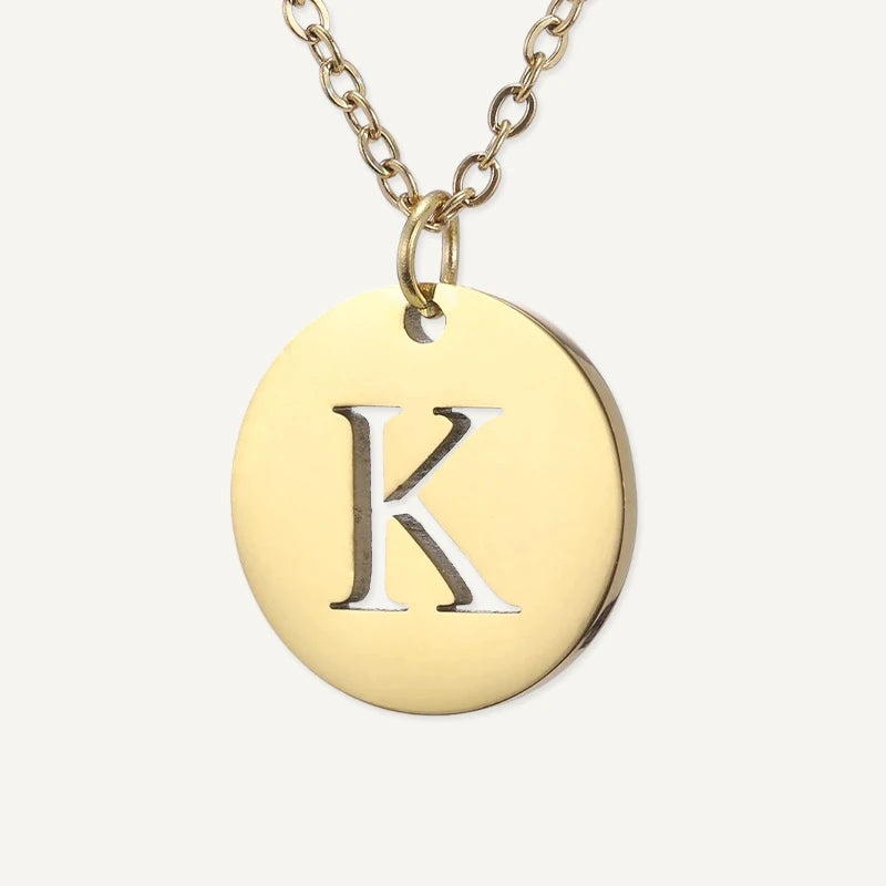 Collier Pendentif Rond Initiale Or Lettre K