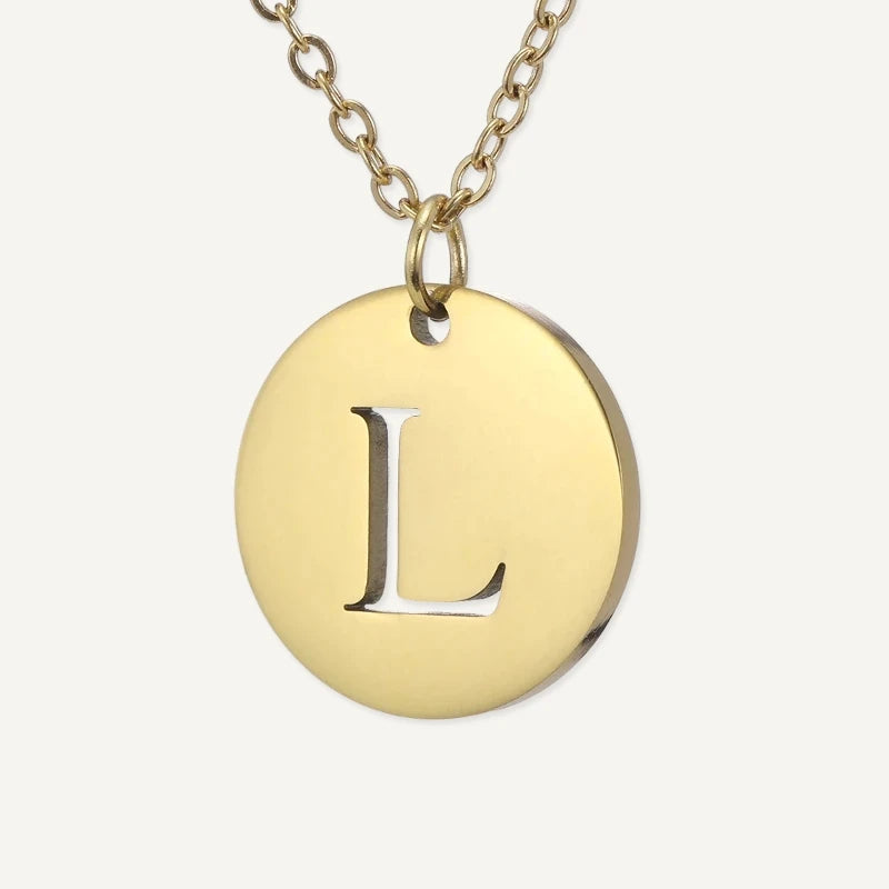 Collier Pendentif Rond Initiale Or Lettre L