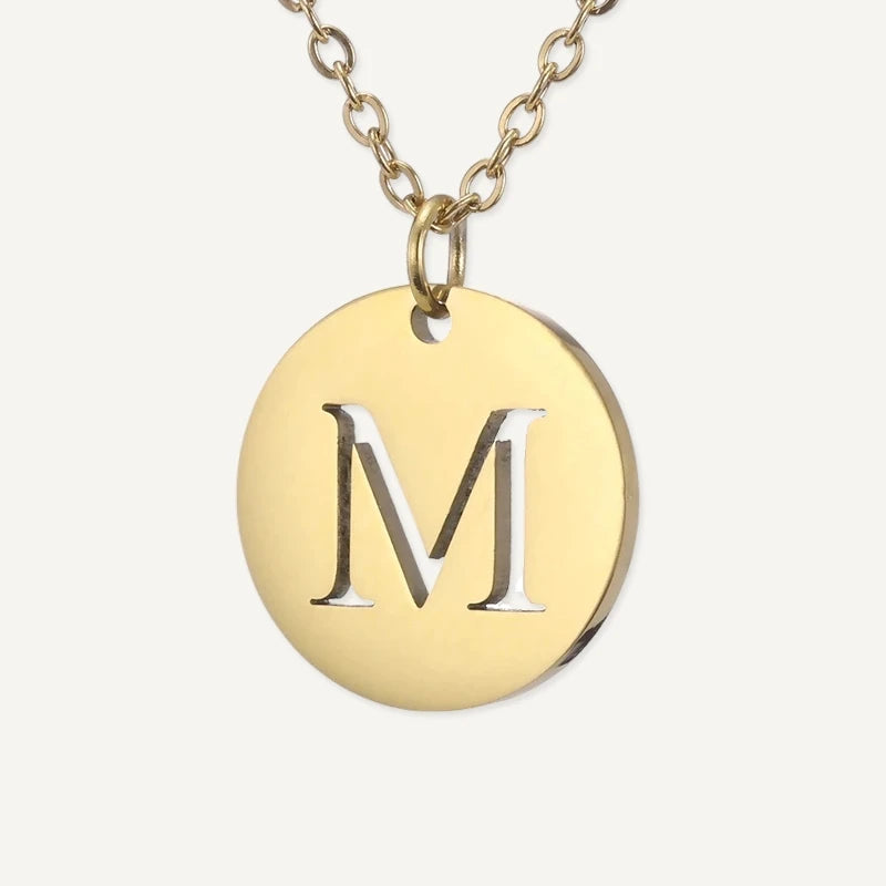 Collier Pendentif Rond Initiale Or Lettre M