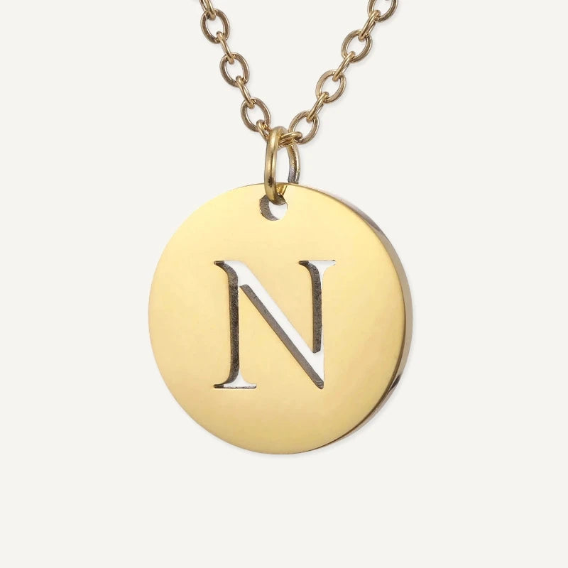 Collier Pendentif Rond Initiale Or Lettre N