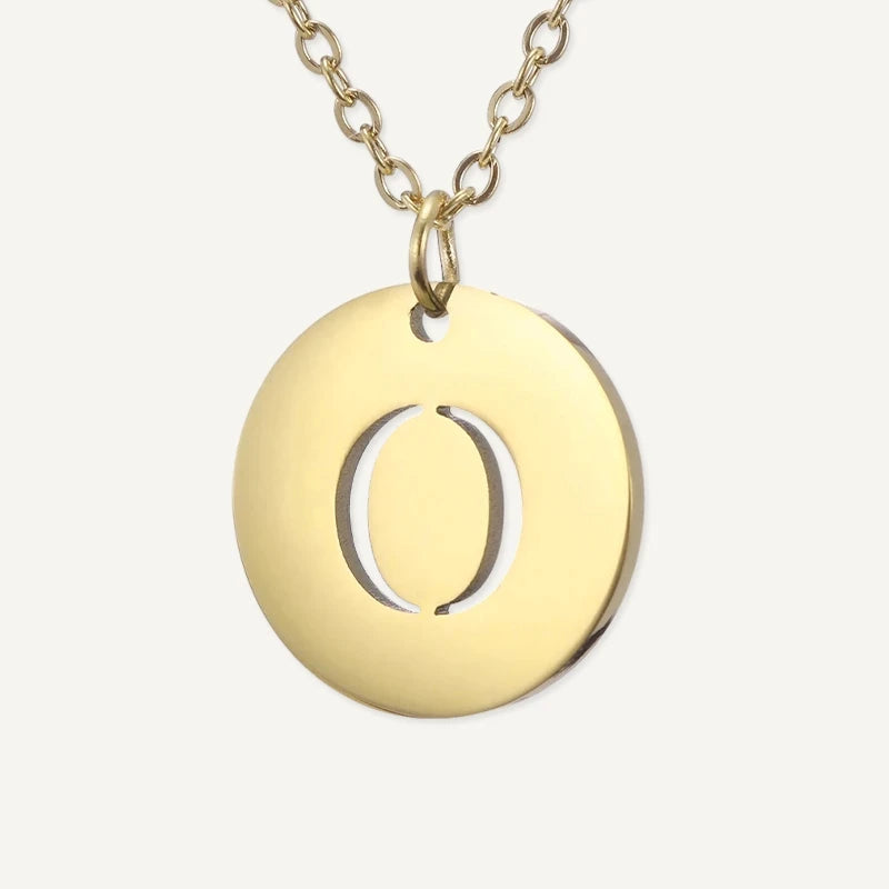 Collier Pendentif Rond Initiale Or Lettre O