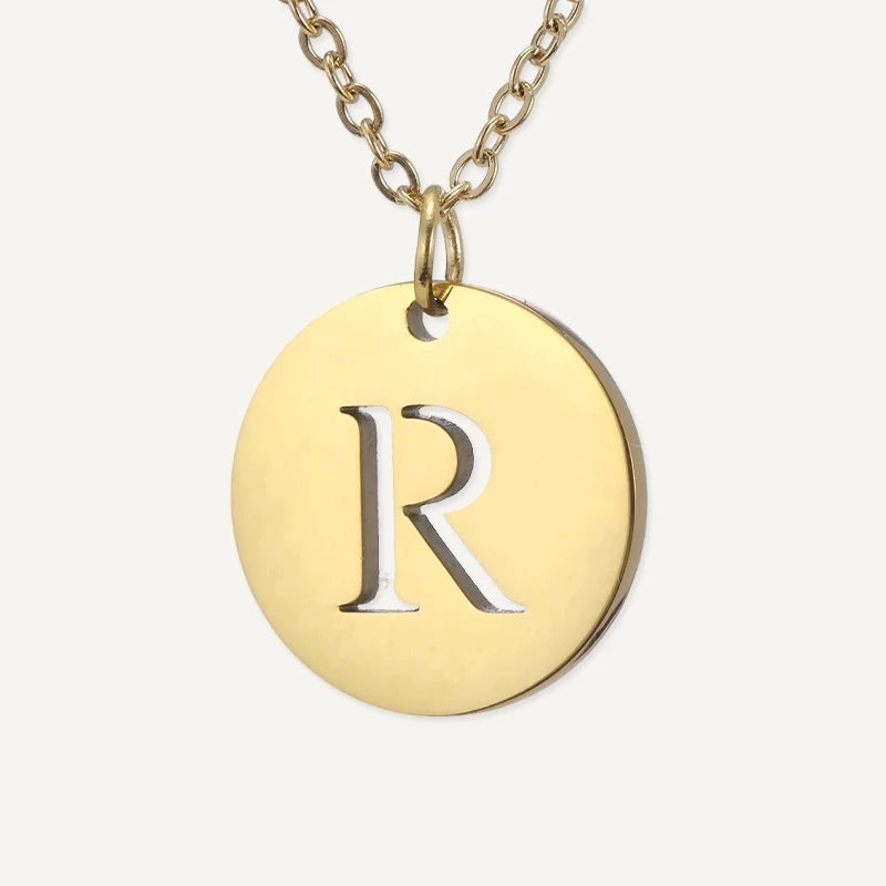 Collier Pendentif Rond Initiale Or Lettre R