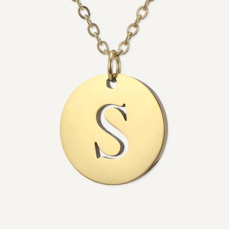Collier Pendentif Rond Initiale Or Lettre S