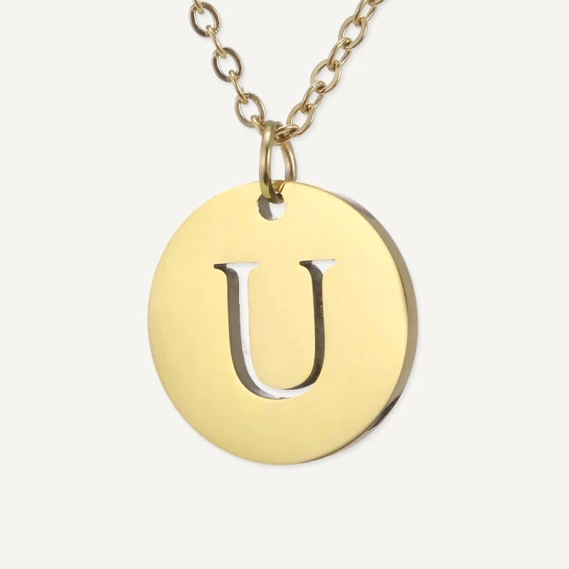 Collier Pendentif Rond Initiale Or Lettre U