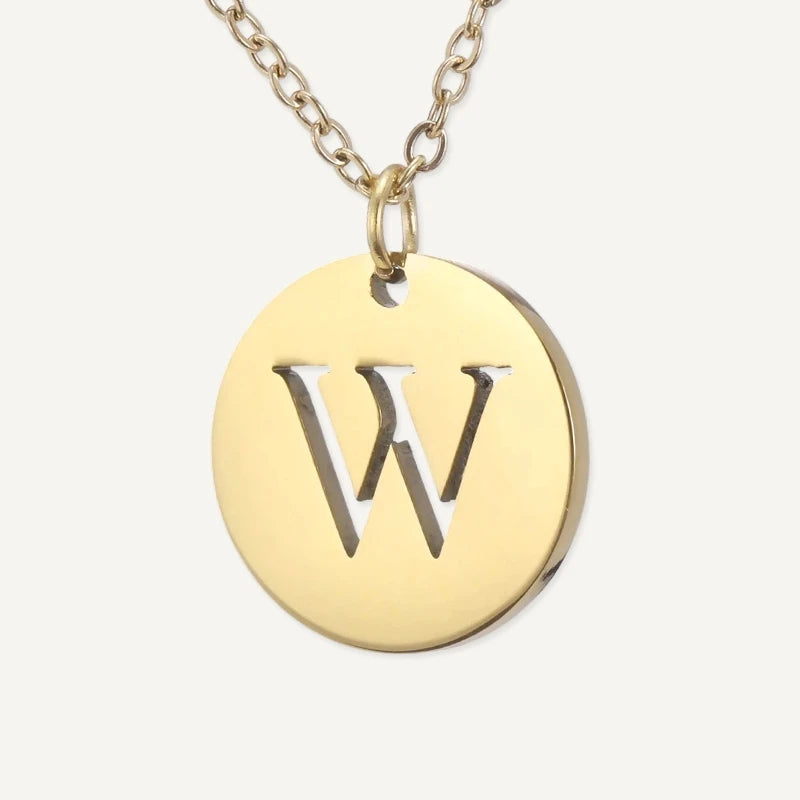 Collier Pendentif Rond Initiale Or Lettre W