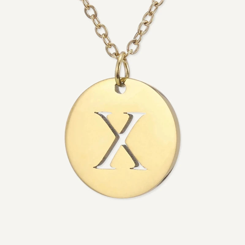 Collier Pendentif Rond Initiale Or Lettre X