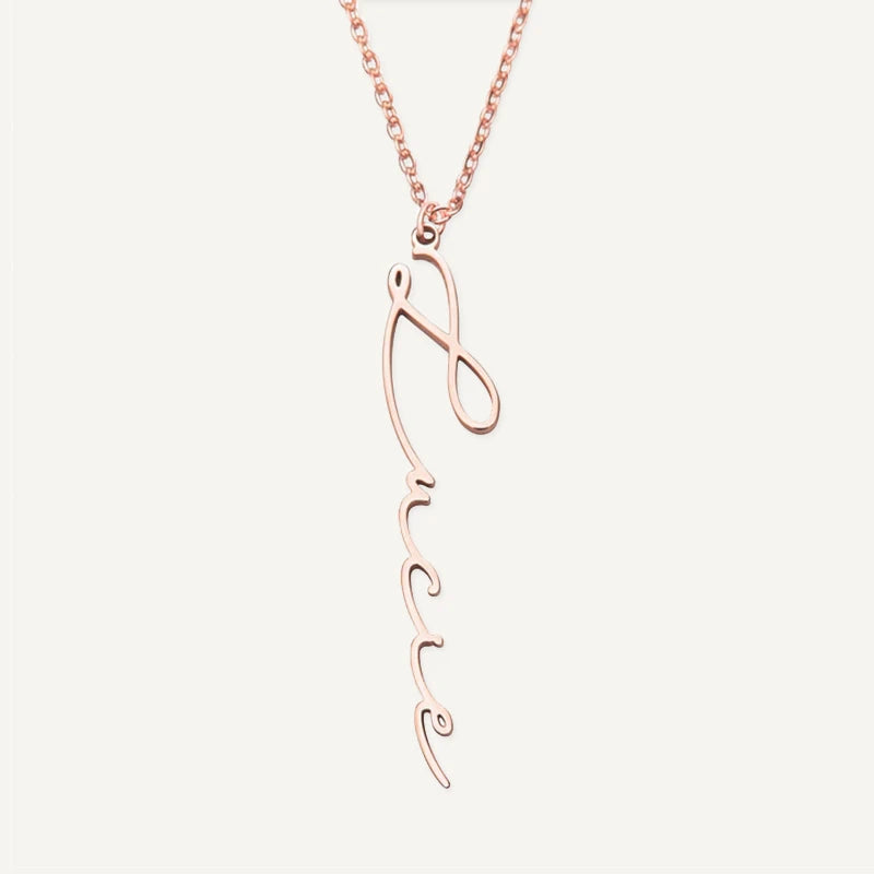 Collier Personnalisé Prénom Vertical Or Rose