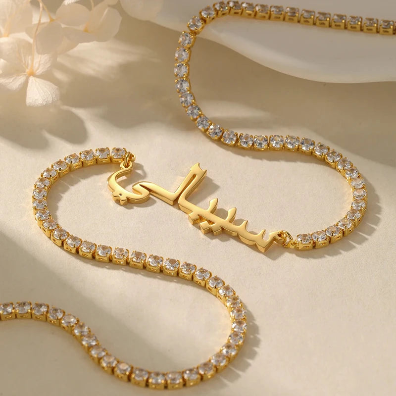 Collier Prénom Arabe Strass Acier Inoxydable