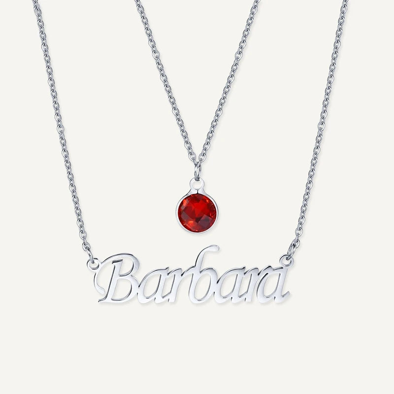 Collier Prénom avec Cœur Pierre de Naissance Argent Femme