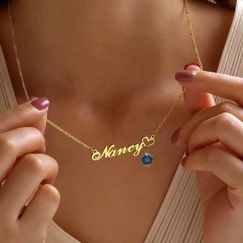 Collier Prénom avec Cœur Pierre de Naissance Femme