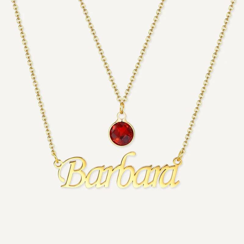 Collier Prénom avec Cœur Pierre de Naissance Or Femme