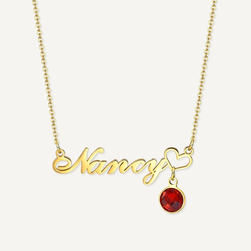 Collier Prénom avec Cœur Pierre de Naissance Or