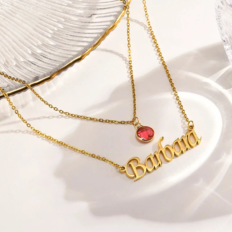 Collier Prénom avec Cœur Pierre de Naissance