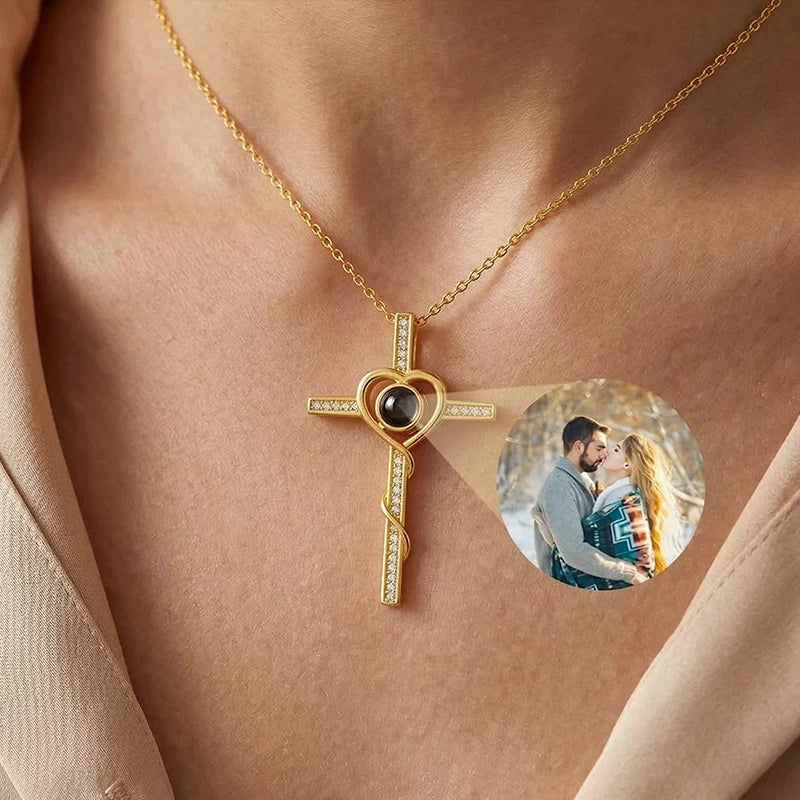 Collier Projection Photo Croix Femme