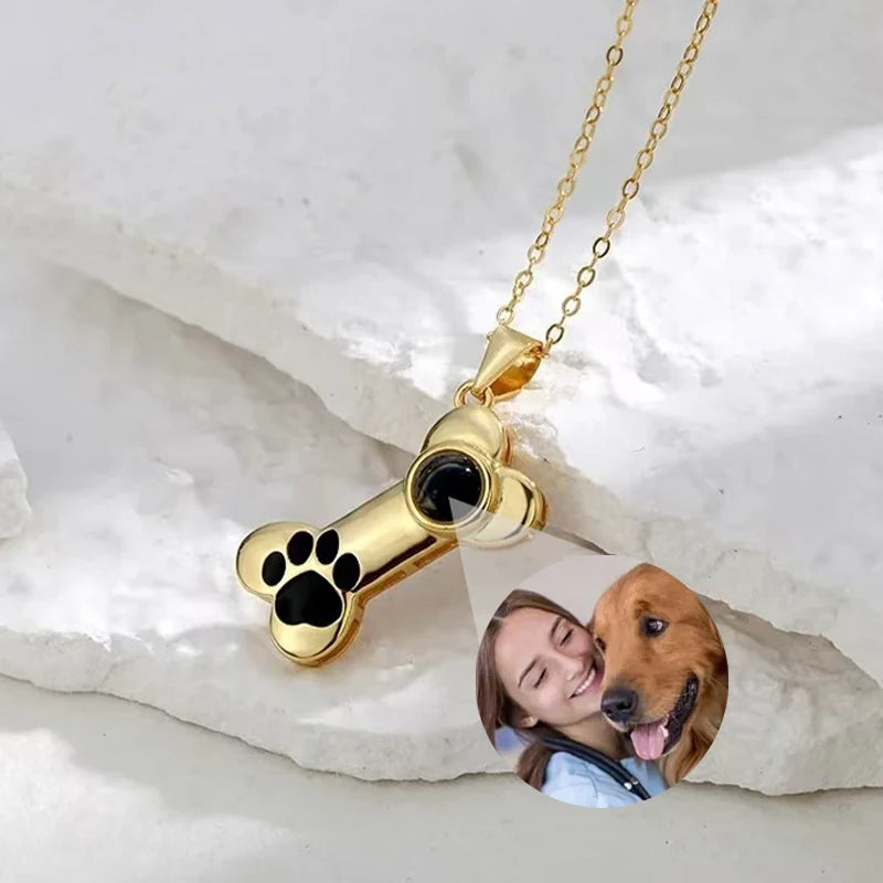 Collier Projection Photo Os de Chien Femme