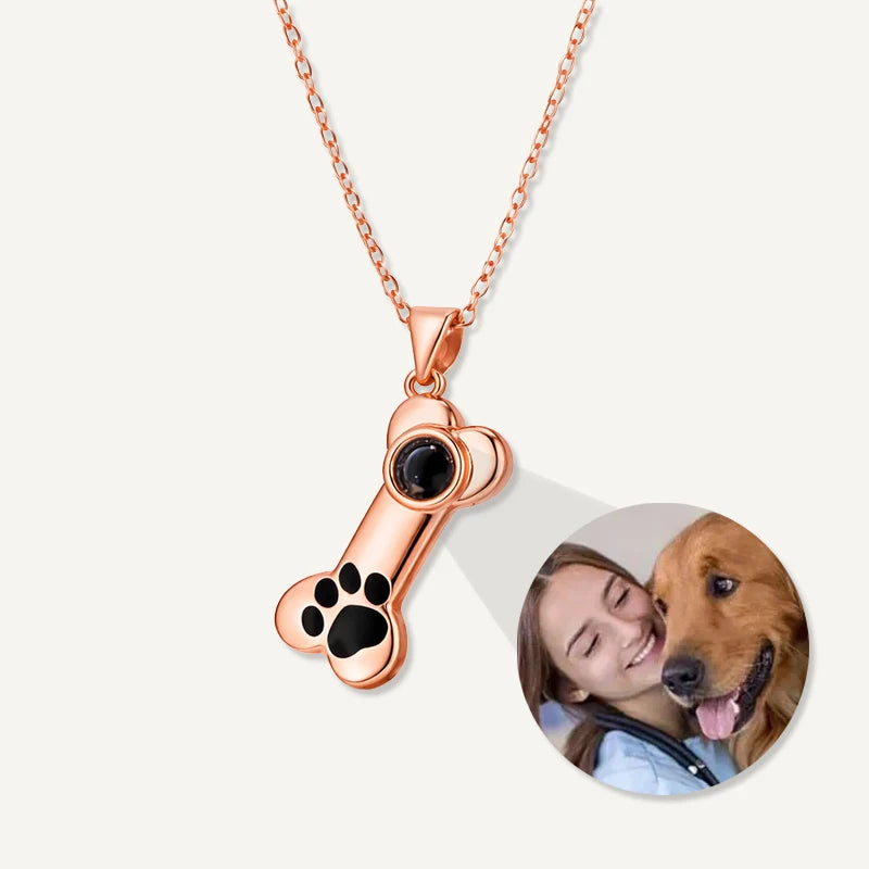Collier Projection Photo Os de Chien Or Rose