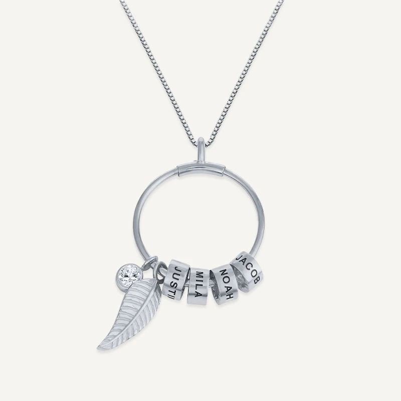 Collier Rond Plume Prénoms avec Pierre de Naissance Argent