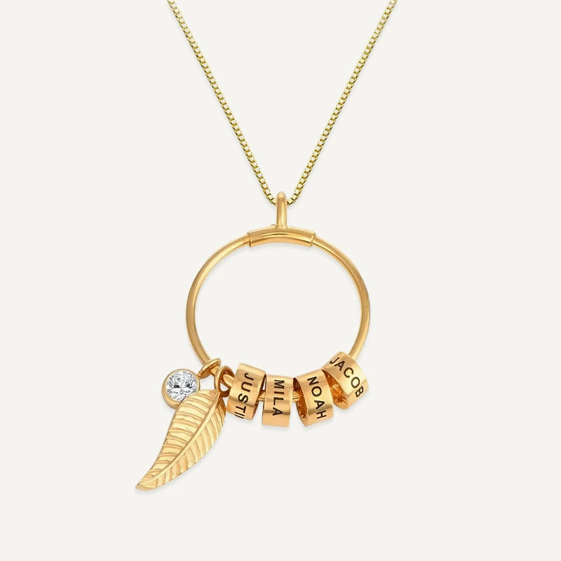 Collier Rond Plume Prénoms avec Pierre de Naissance Or