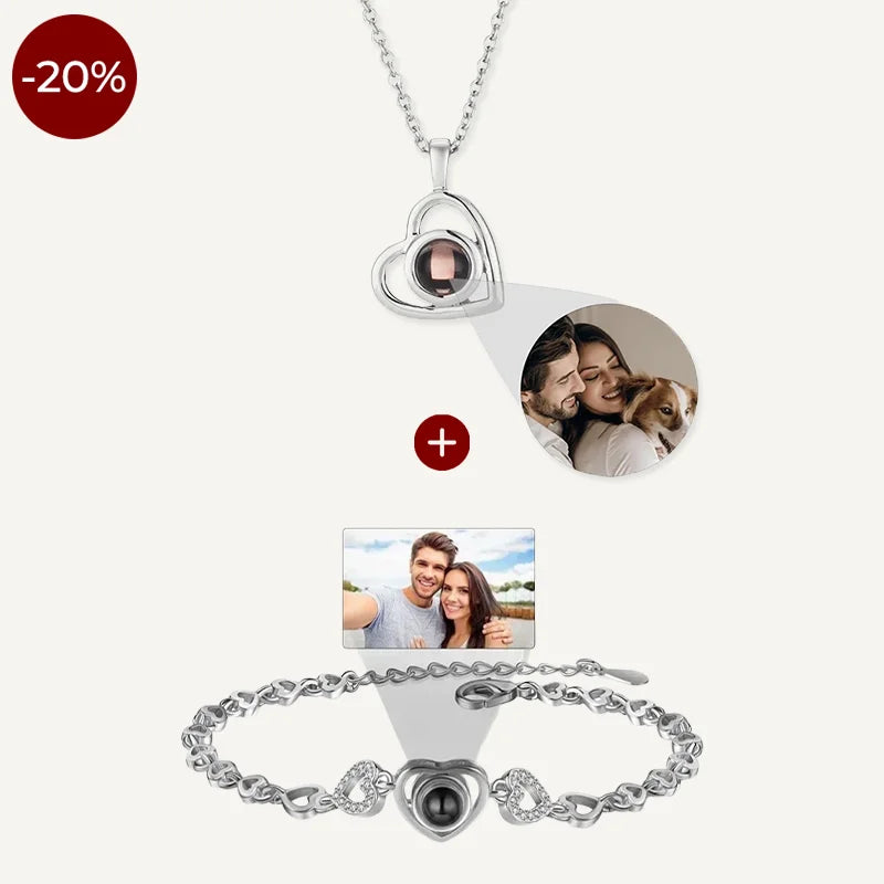 Collier et Bracelet Cœur Projection Photo Argent