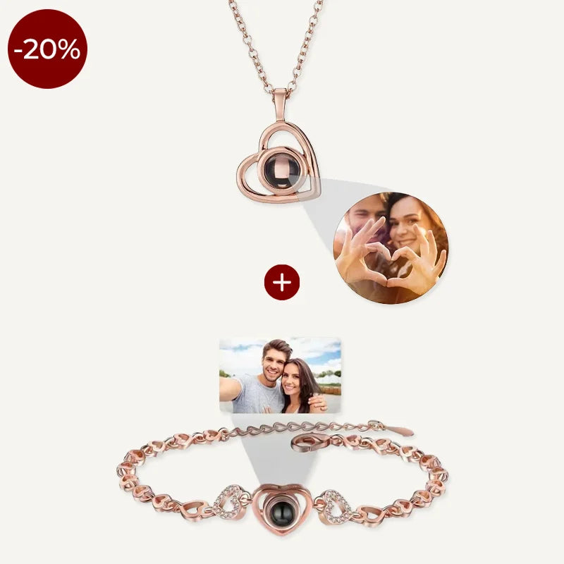 Collier et Bracelet Cœur Projection Photo Or Rose