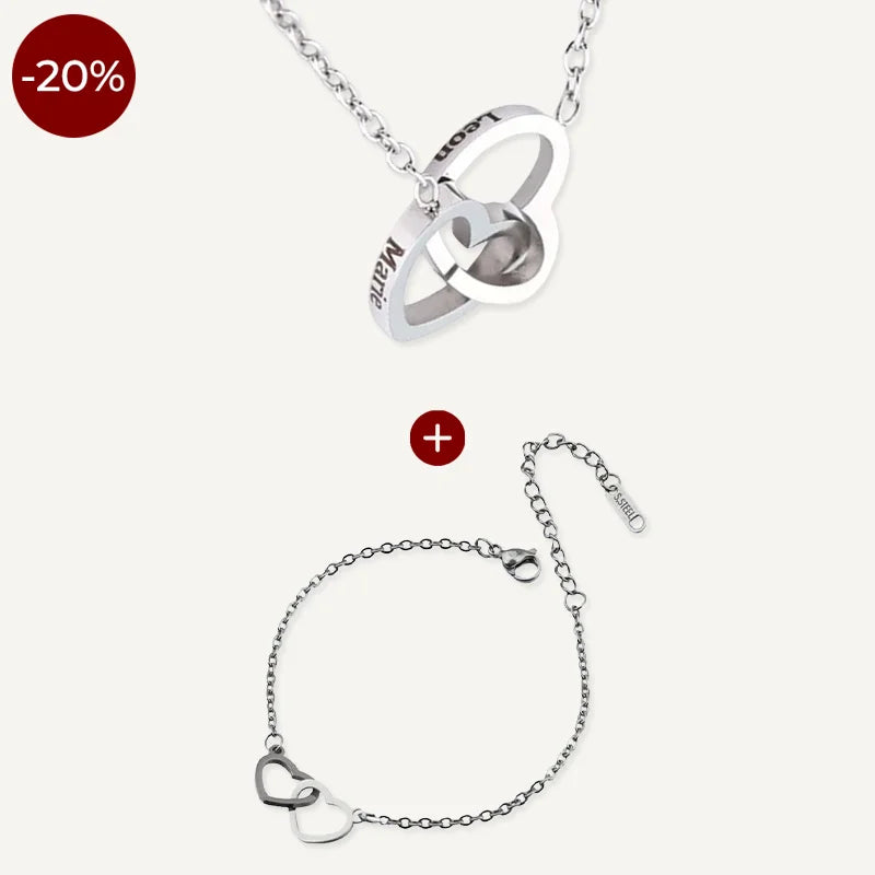 Collier et Bracelet Personnalisés Cœurs Entrelacés Argent