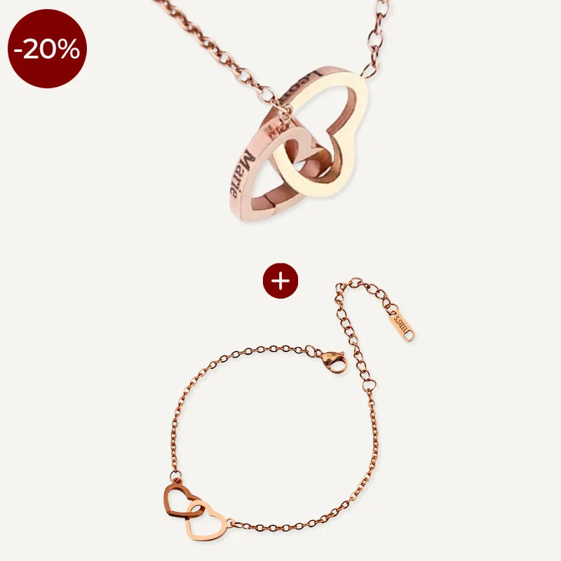 Collier et Bracelet Personnalisés Cœurs Entrelacés Or Rose