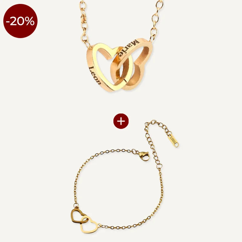 Collier et Bracelet Personnalisés Cœurs Entrelacés Or