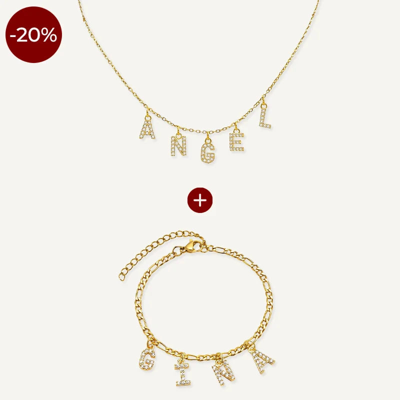 Collier et Bracelet Personnalisés Prénom Lettres Or