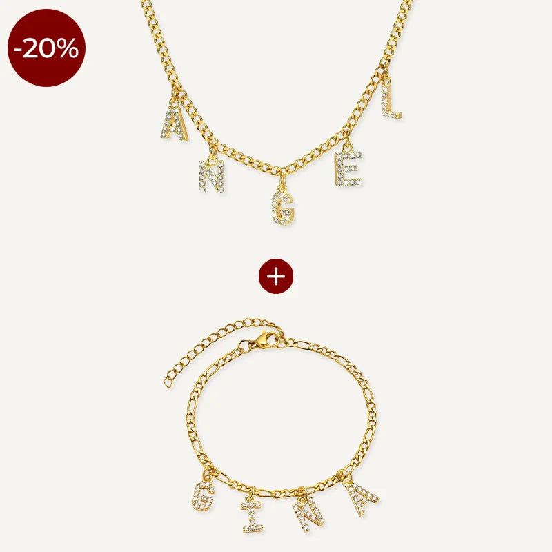 Collier et Bracelet Personnalisés Prénom Lettres Or