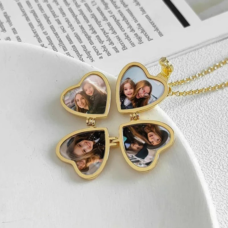 Collier Trèfle Cœur 4 Photos Personnalisées
