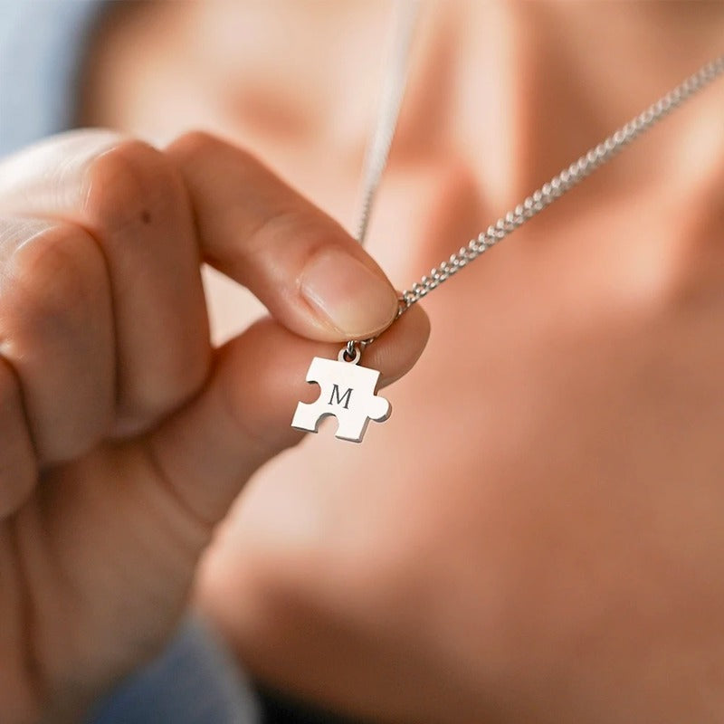 Colliers Puzzle pour Couple avec Initiales Acier Inoxydable