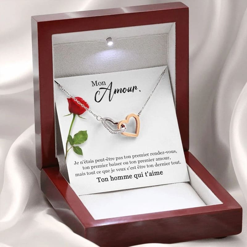 Mon Amour, Ton Homme qui t'Aime - Collier Cœurs Or Rose & Argent