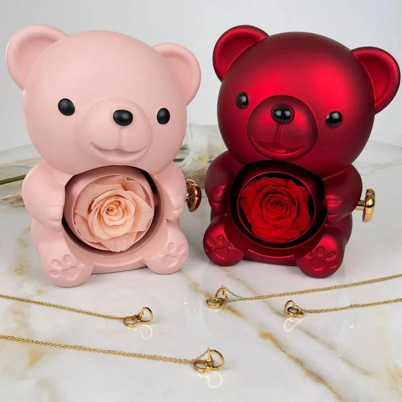 Ours Rose Éternelle avec Collier Personnalisé