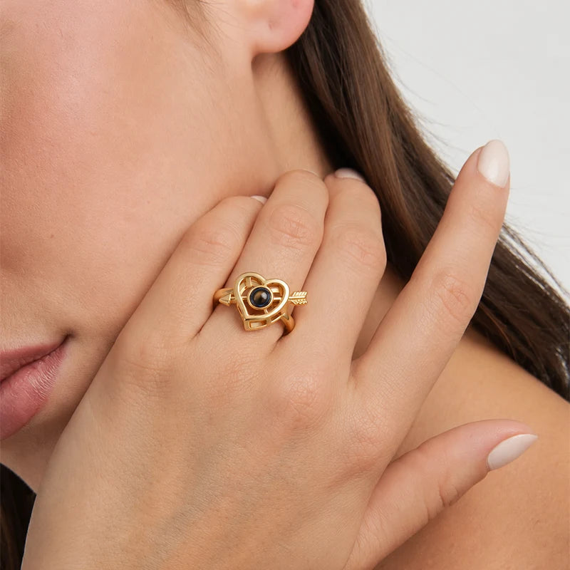 Bague Cœur Amour Projection Photo Or Femme