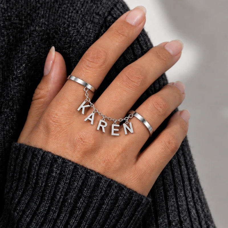 Bague Double Doigt Prénom Chaîné Argent Femme