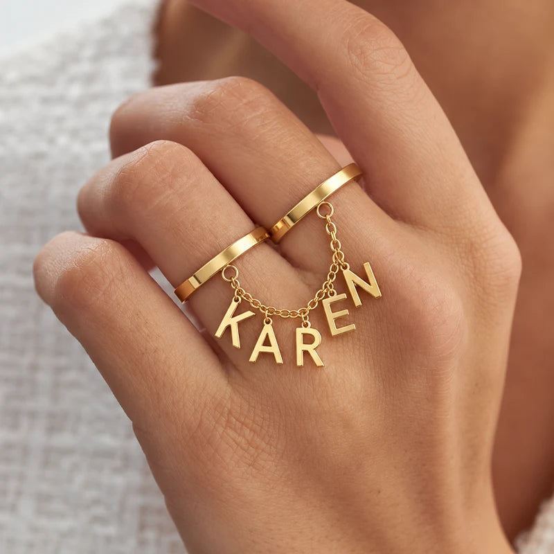 Bague Double Doigt Prénom Chaîné Or Femme