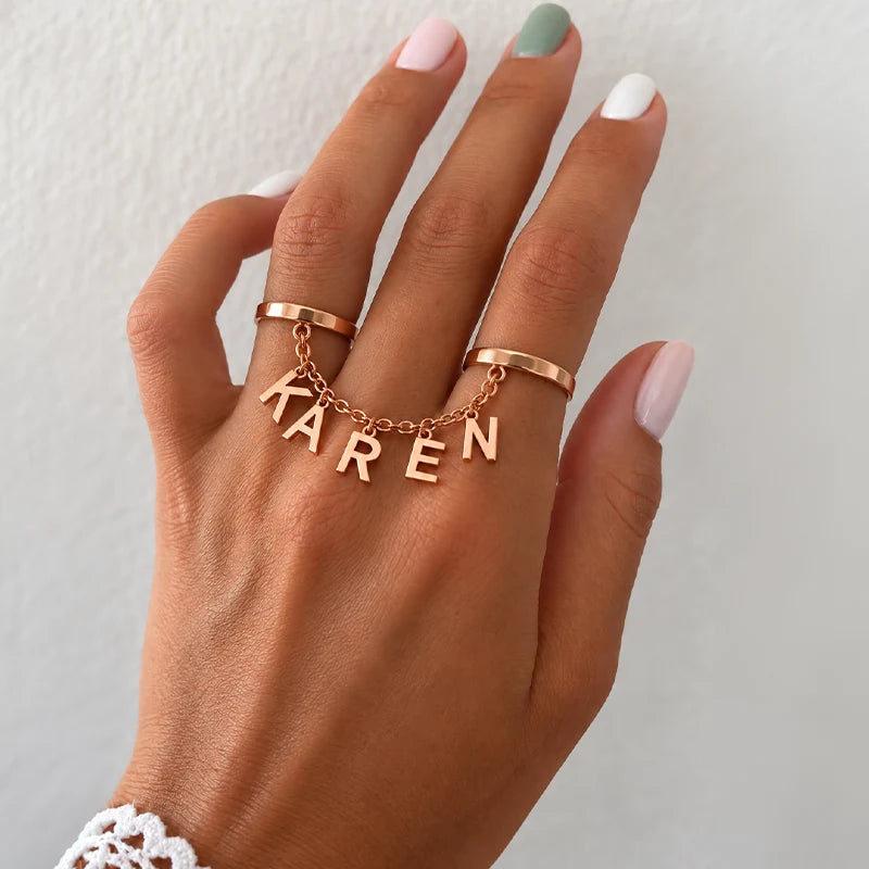 Bague Double Doigt Prénom Chaîné Or Rose Femme