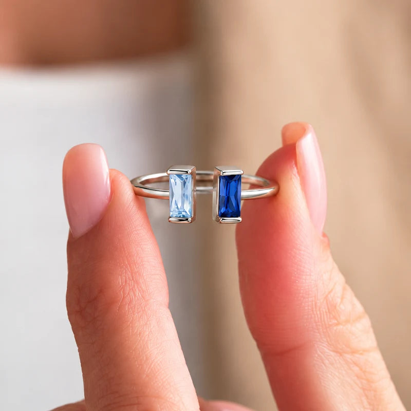 Bague Duo Baguette Pierres de Naissance Argent Femme