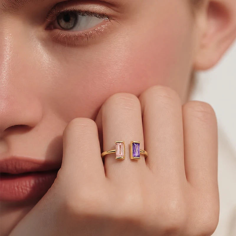 Bague Duo Baguette Pierres de Naissance Or Femme