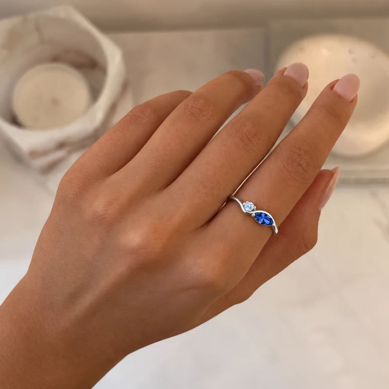 Bague Duo Croisée Pierres de Naissance Argent Femme
