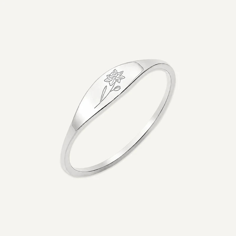Bague Fleur de Naissance Gravée