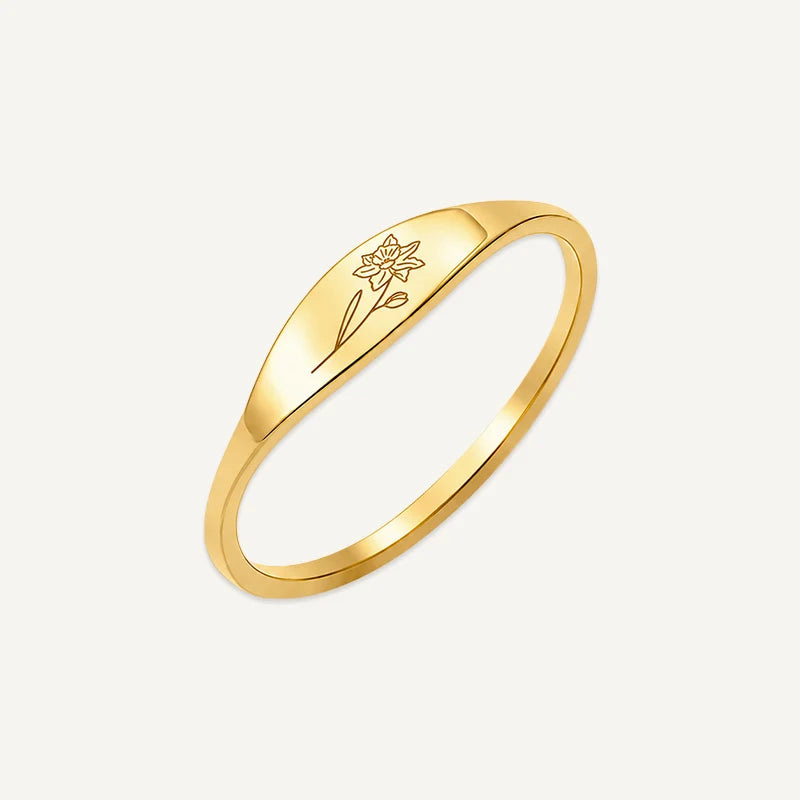 Bague Fleur de Naissance Gravée