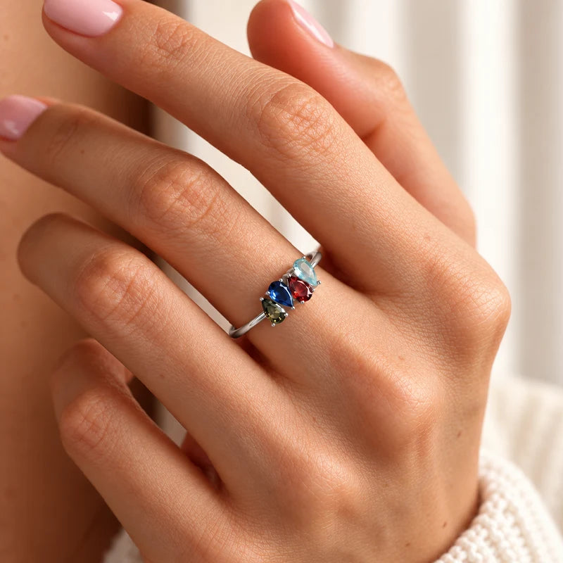 Bague Gouttes Pierres de Naissance Argent Femme