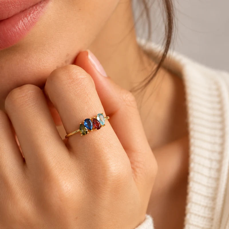 Bague Gouttes Pierres de Naissance Or Femme 